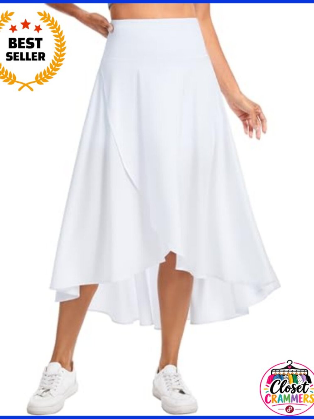 High Waist Flowy Wrap Maxi Skorts High Low Hem Built-In Shorts Pockets